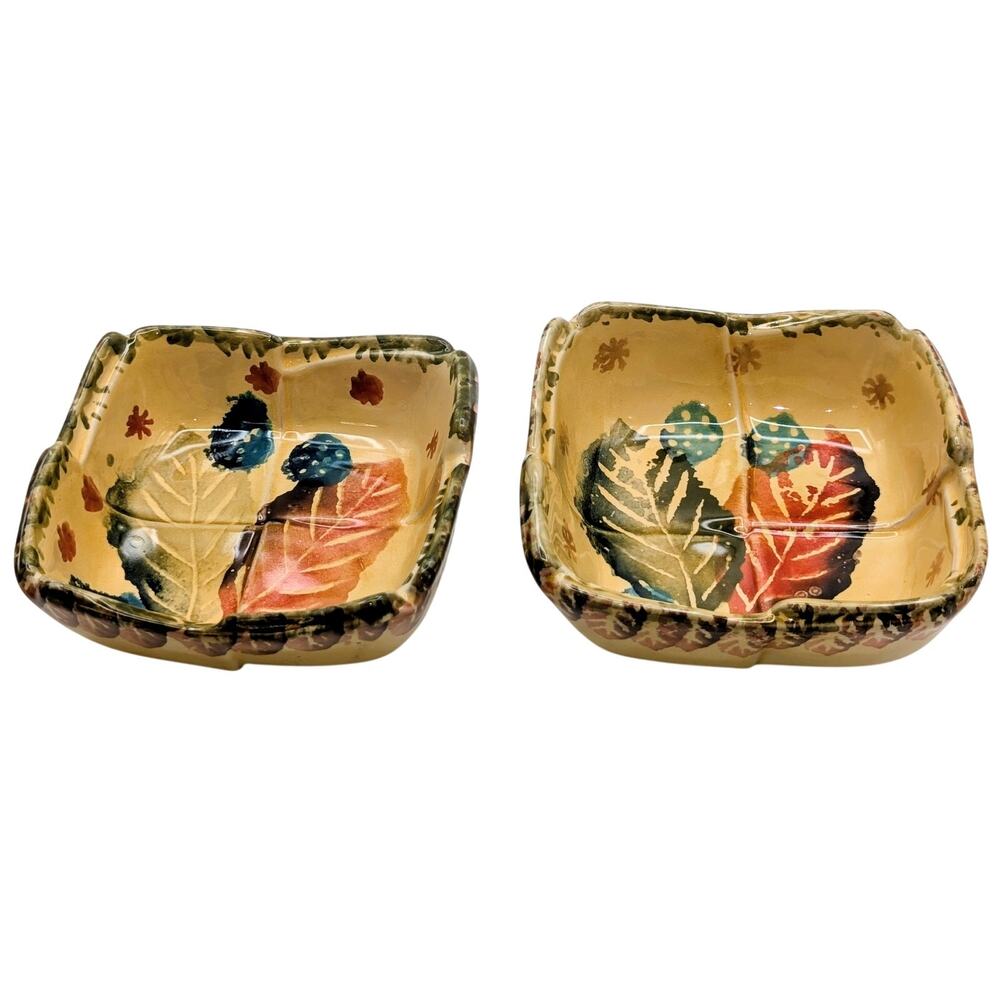 Set of Two Italian Pottery Hand Painted Square Bowls